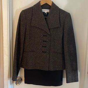 Calvin Klein Brown Tweed double breasted Suit with Skirt- Size 6